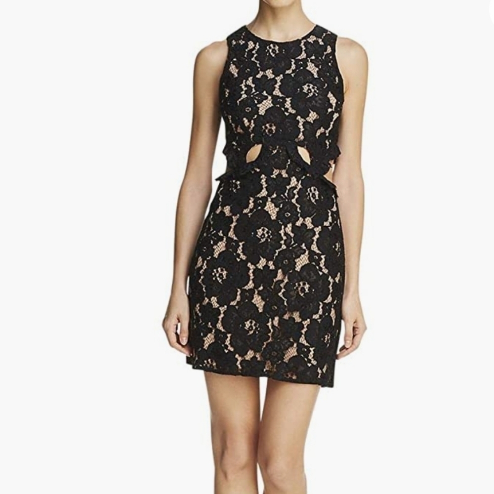 Wayf Women's Large Black Drake Cutout Lace Sleeveless Mini Cocktail Dress